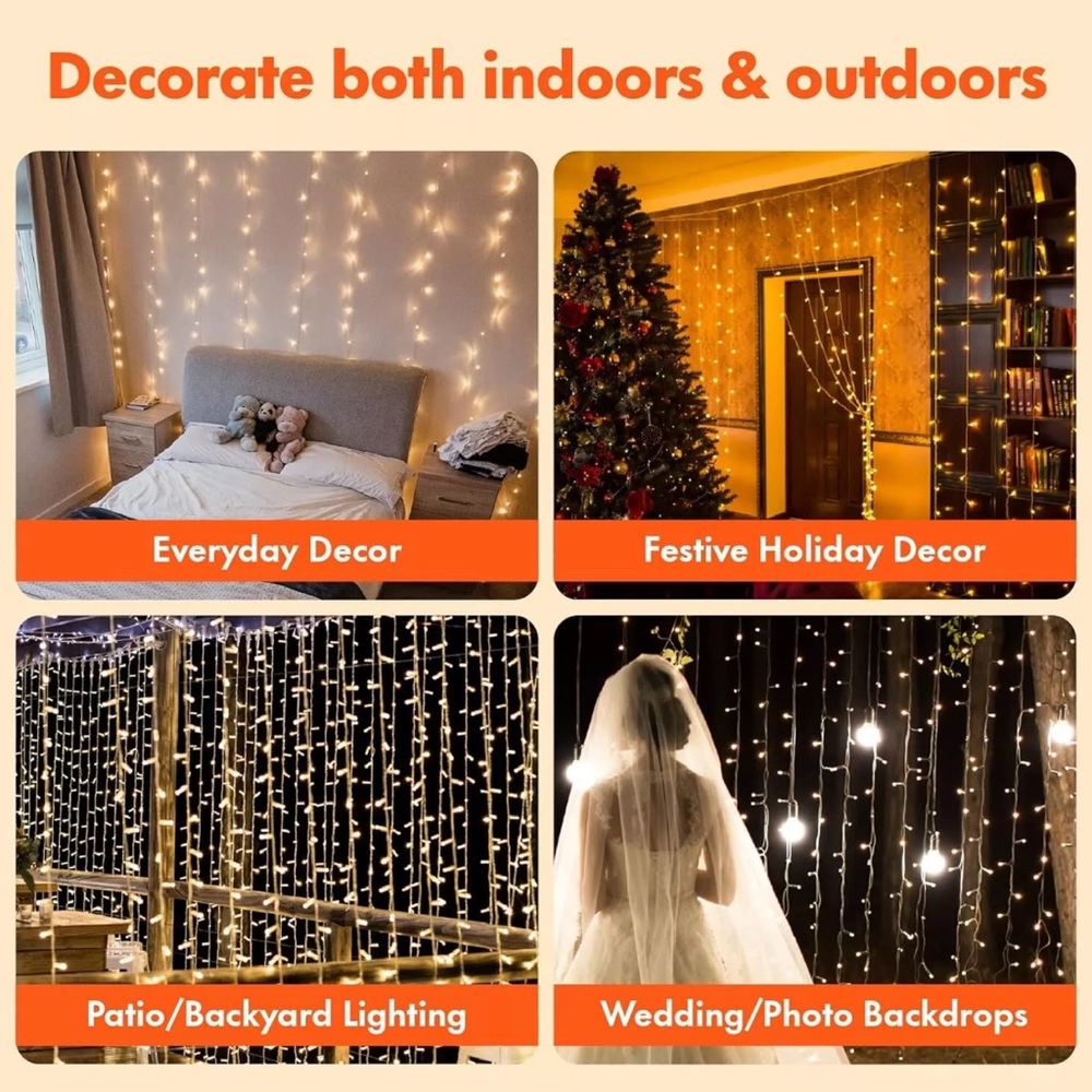 NEW Twinkle Star Curtain String Lights 300LED Indoor & Outdoor Use Warm White - Picture 13 of 14